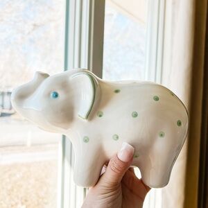 Tiffany & Co Elegant White and Green Polka Dot elephant bank